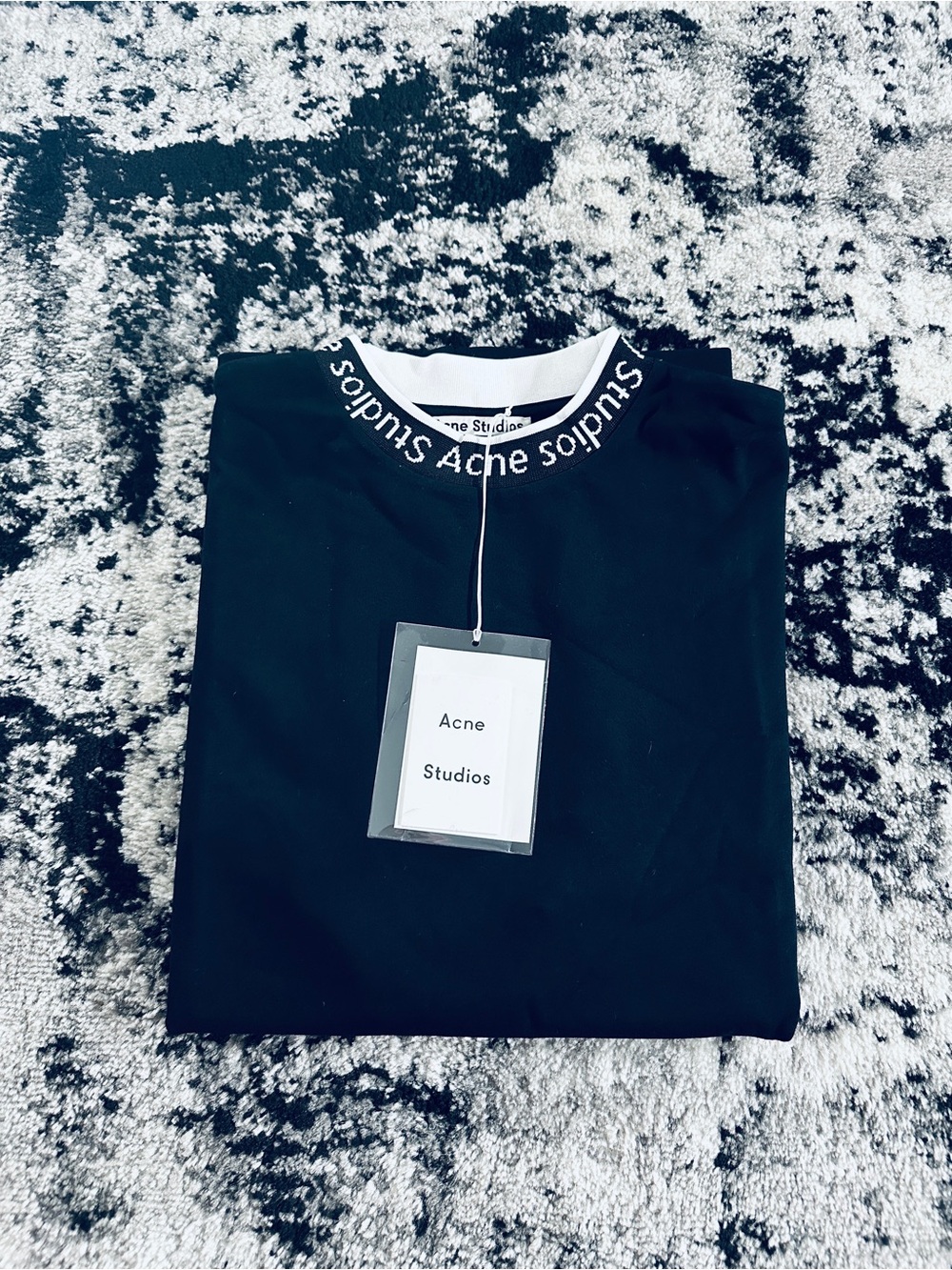 Acne Studios Jacquard Neck Logo Black T-Shirt Size Large 100% Authentic